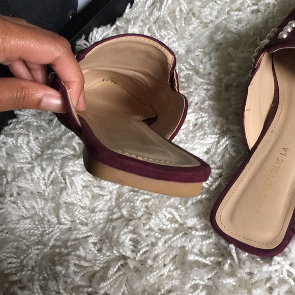 Pearl Studded Burgundy Faux Suede Mules - Picture 3 of 4